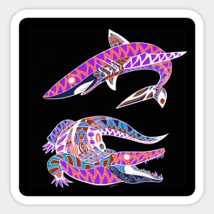 jaw and teeth in shark and crocodile gator ecopop art Sticker